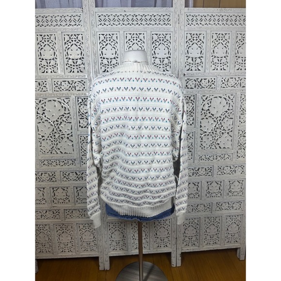 Vtg Isle Of Cotton Cream Colorful Geometric Retro Grandpa Sweater Sz XL Fits L - Picture 4 of 8